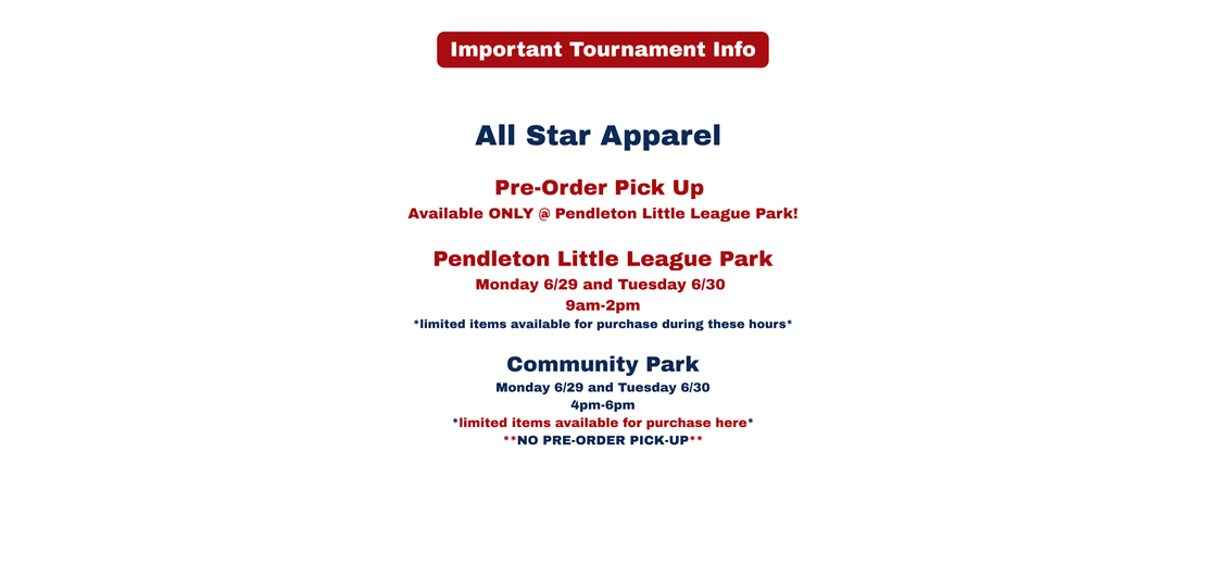 2026 All Star Apparel Pre-Order Pick Up