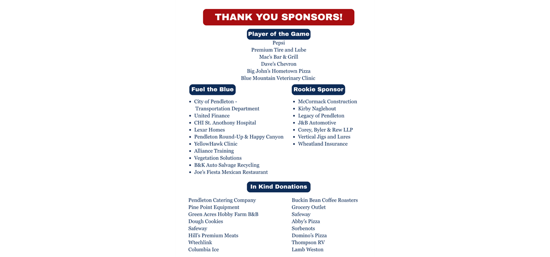 Thank you OR District 3 All Star Tournament Sponsors